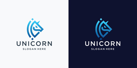 geometric line unicorn logo design inspiration, premium symbol unicorn vector template.