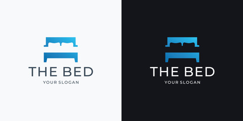 Creative simple bed logo design inspiration. premium bed logo vector illustration