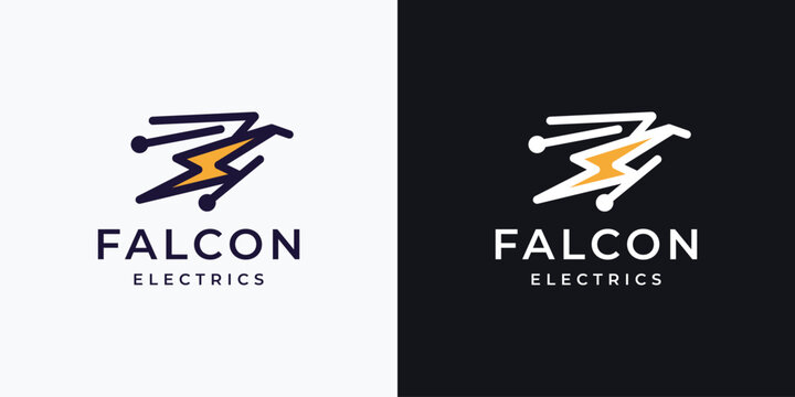 geometry line abstract falcon with electrics logo design inspiration.