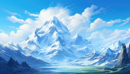 Obraz premium Fantastic mountain landscape with river and snow-capped peaks