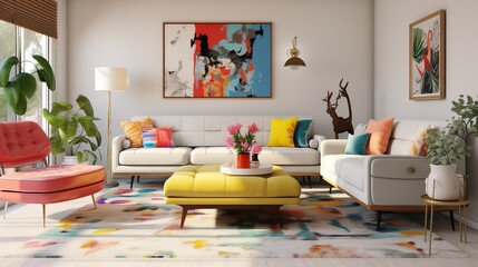 Retro Elegance: Mid-Century Modern Living Room with Vintage Flair