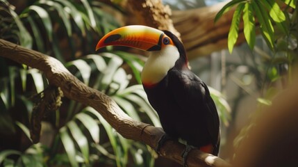 Naklejka premium Exotic Toucan with Vibrant Feathers on Tree Branch AI Generated.