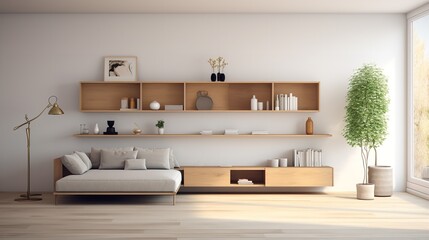 Fototapeta na wymiar Sleek Minimalist Living Room: Clean Lines, Open Spaces