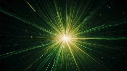 Fototapeta na wymiar Asymmetric green light burst, abstract beautiful rays of lights on dark green background with the color of green and yellow, golden green sparkling backdrop with copy space created with generative ai