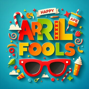 April Fools Day text and funny glasses colorful,  Illustration for creative social media post ads created with generative ai 