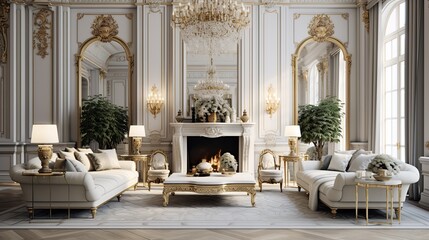 Refined Opulence: Neo-Classical Luxury Living Room with Elegant Proportions