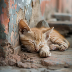 Sleeping Kitten in Serene Environment - High-Resolution Image