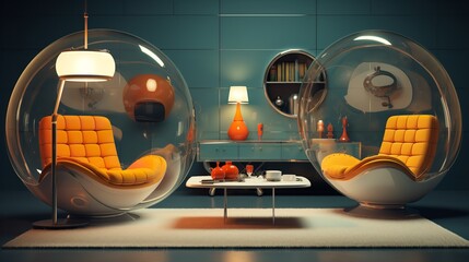 Retro Future: Living Room with Vintage Futuristic Design & Nostalgic Vibes