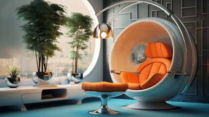 Retro Future: Living Room with Vintage Futuristic Design & Nostalgic Vibes