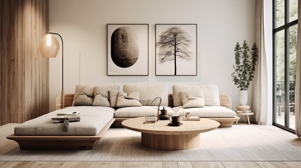 Fototapeta na wymiar Nordic Harmony: Scandinavian Inspired Living Room, Simplicity & Function