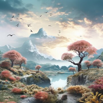 Beautiful landscape from magazine coming to life on wihte background