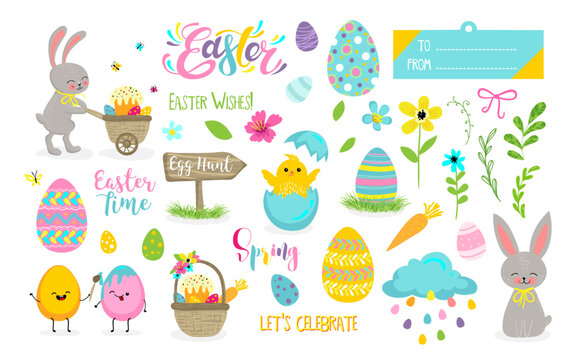 Happy Easter design elements set