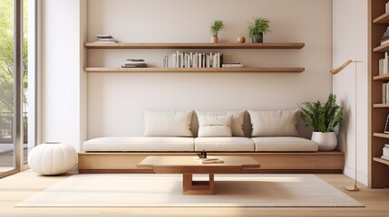 Fototapeta na wymiar Smart Space: Urban Living Room with Space-Saving Solutions and Modern Style