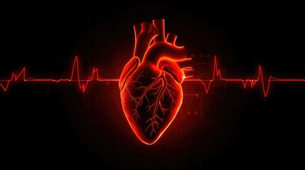 Abstract human heart shape with red cardio pulse line.