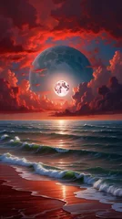 Gardinen Enjoy an unforgettable evening under the red moon sky © AE ArtVibe