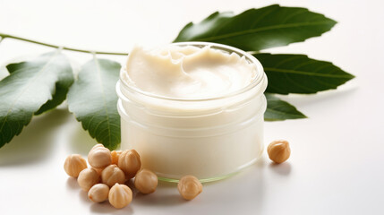 Obraz na płótnie Canvas Cosmetic products with macadamia nuts. Cream with extract of Macadamia