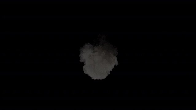 Explosion seen from above with fire flames, particles, and smoke clouds rising, HD 24p with alpha channel for transparency, two different speeds included