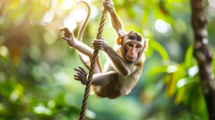Adventure in the Rainforest with a Playful Monkey AI Generated.