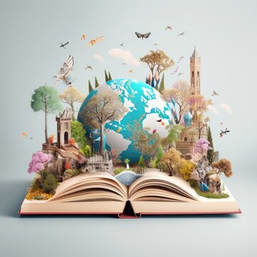 creative arrangement for world book day on wihte background