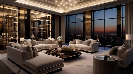 Sky-High Luxury: Ultra-Luxury Penthouse Living Room with Panoramic Views