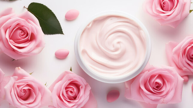 Body treatment with rose flowers. Cream with extract of Rose