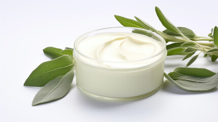 Obraz na płótnie Canvas Botanical spa treatment with holistic sage plant. Cream with extract of Sage