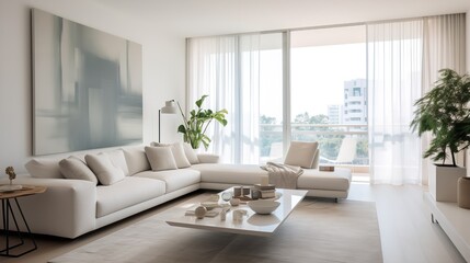 Fototapeta na wymiar Sleek Urban Minimalism: Chic Living Room with Simplified Elegance