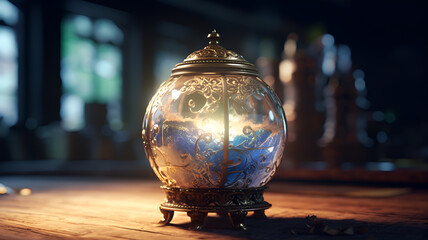 "Earth in a Glass: Meticulously Detailed World Orb Floating in Crystal-Clear Jar, Rendered in Photorealistic Style with Intricate Detail.