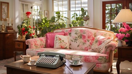Obraz premium Vintage Charm: Cozy Living Room with Time-Worn Elegance and Heirloom Pieces