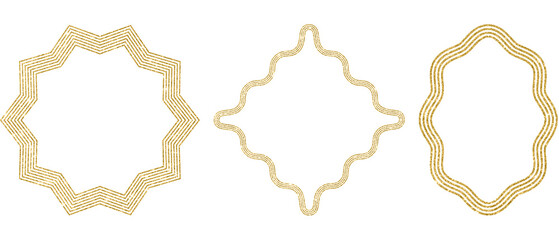 Set geometric frames with golden glitter texture with wavy lines
