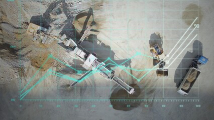 Working progress graph of excavator and heavy machines doing mining and excavation. 3D render