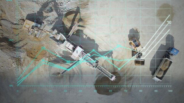Working progress graph of excavator and heavy machines doing mining and excavation. 3D render - Powered by Adobe