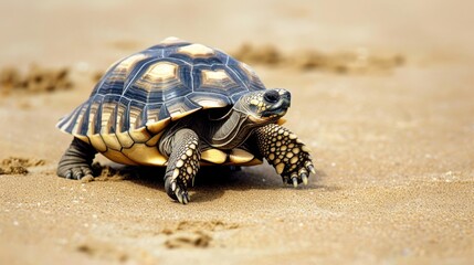 Majestic Tortoise Slowly Crossing a Sandy Beach AI Generated.
