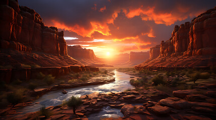 Visualize a canyon at sunrise