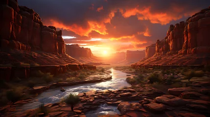 Rolgordijnen Visualize a canyon at sunrise © Muhammad