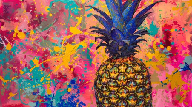 pineapple, pointillism colorful background, copy space