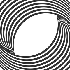 Circles optical illusion. Black and white vortex lines. Magic hole background. Striped twisty pattern with dynamic effect. Vector graphic illustration