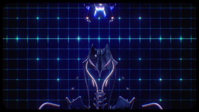 A futuristic artificial intelligent humanoid forming in to place from all it&rsquo;s separate components with data and digital glitches