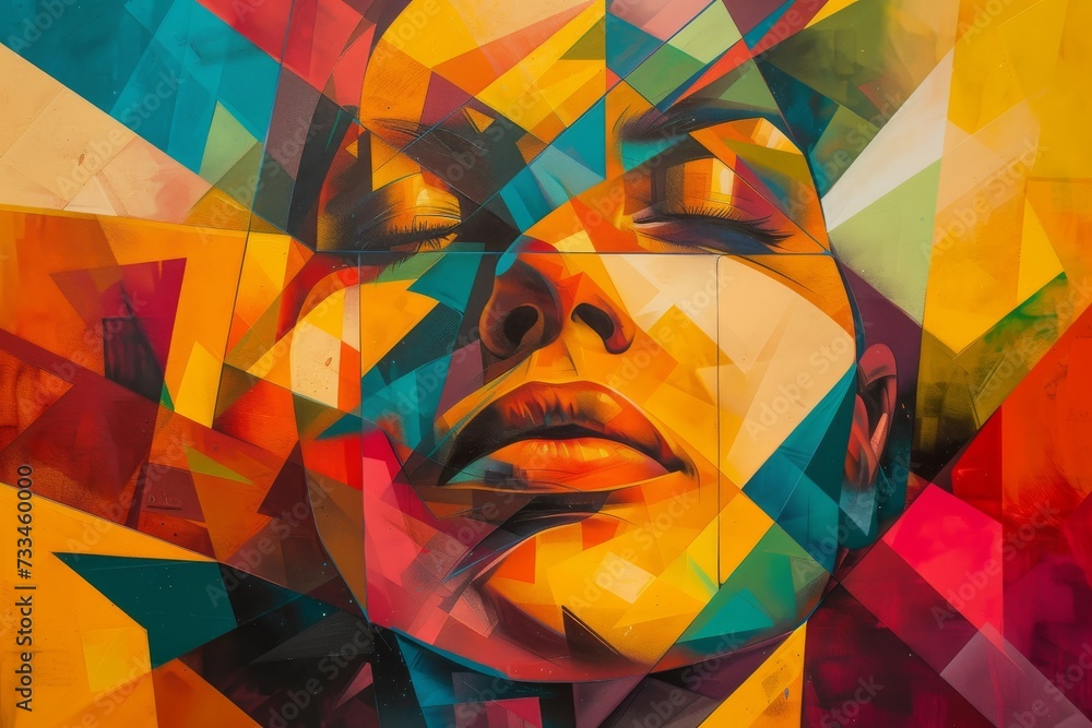 Poster a vibrant and abstract depiction of femininity, captured through the bold strokes of orange in a mod