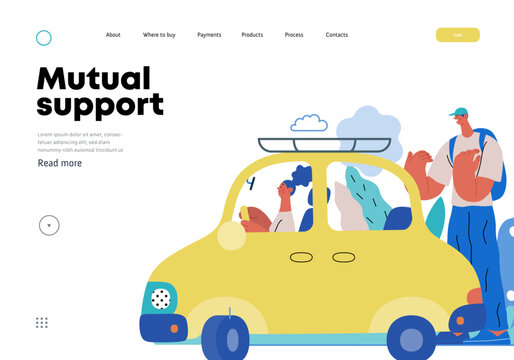 Mutual Support: Assistance in parking the car -modern flat vector concept illustration of man assisting woman with parallel parking A metaphor of voluntary collaborative exchanges of resource, service