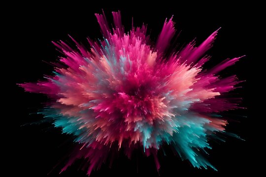 Colorful explosion of powder on a black background, pink, blue, purple colors