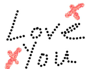 Love spelled with black dots and red x . High quality photo