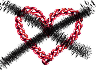 Red chain heart with black x across it . High quality illustration