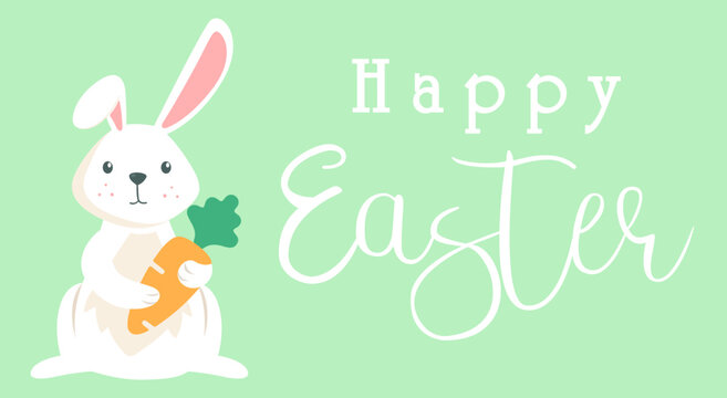 Happy Easter Rabbit Banner , Easter Bunny Ilustration . Vector