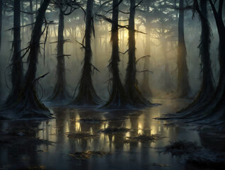 forest, swamp, trees, water, flooding,