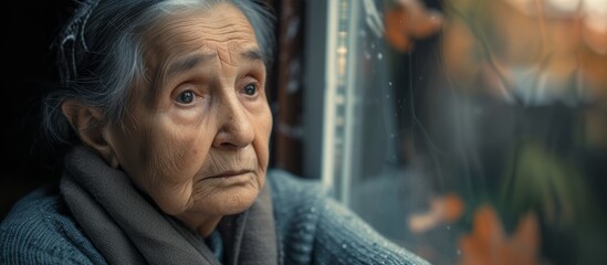 Senior Woman: Worried, Lonely, Waiting for Relatives - obrazy, fototapety, plakaty