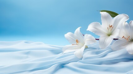 Obraz premium Graceful magnolia and lily banner: serene floral beauty with ample copy space, perfect for diverse creative projects and elegant designs.