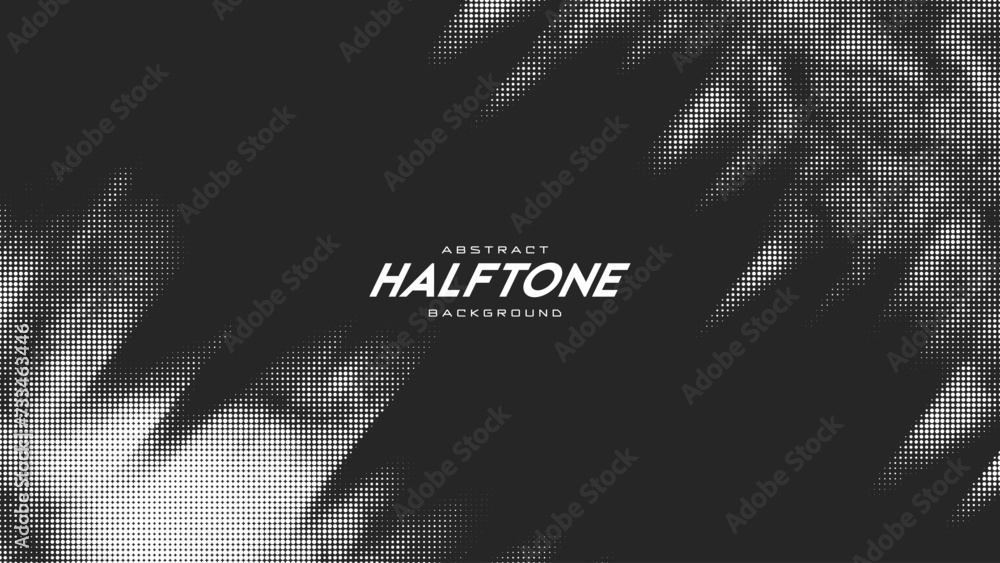 Poster abstract vector torn monochrome halftone background. scrathed dotted texture element. diagonal compo