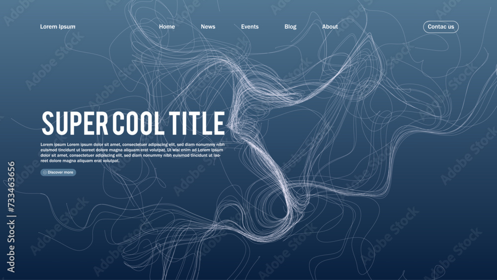 Poster landing page abstract design with twisted growing lines. template for website or app.