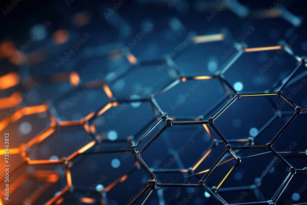 Poster a hexagonal abstract background, reflecting advances in materials science. ideal for technology-rela
